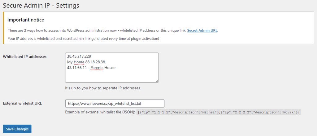 Options Secure IP admin
